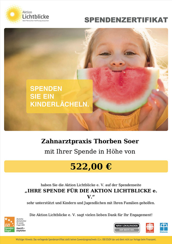 Spendenzertifikat Unwetter-Hilfe der Aktion Lichtblicke e.V.